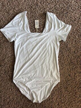 Aerie Smoothez Square Neck Bodysuit White New With Tags
